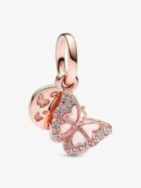 Pandora Pink Butterfly & Quote Double Dangle Charm
